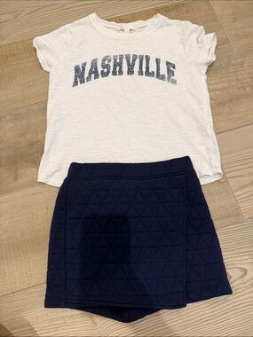 GB girls White Nashville Top with Navy Quilted Skort - Girls Matching Set